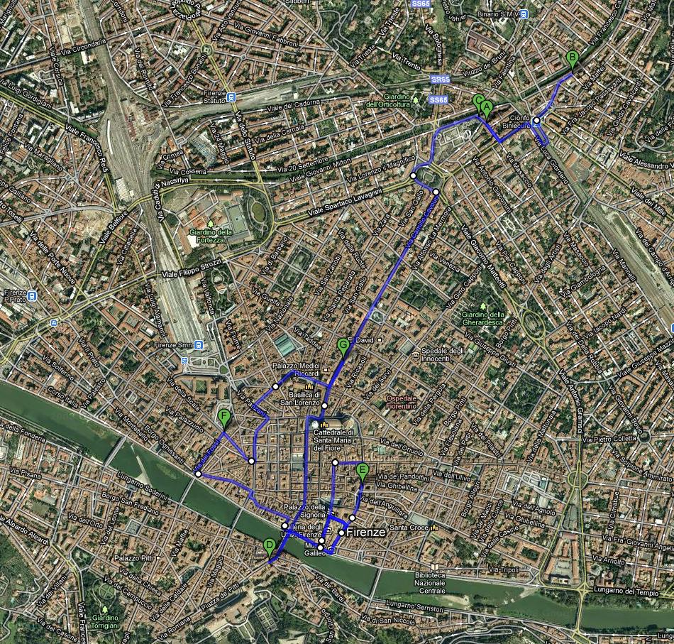 gelopen (ongeveer) route in Florence